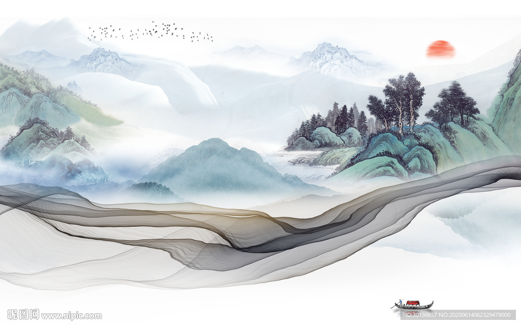 简约意境风山水画 TIF分层