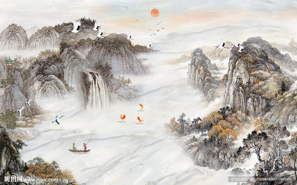 国画意境山水画 TIF分层