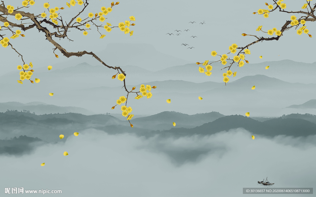 新中式意境风山水画 TIF分层