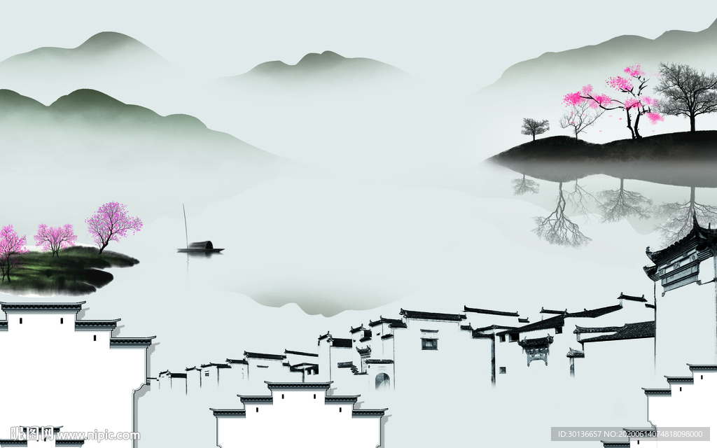 徽派高清版山水画 TIF分层