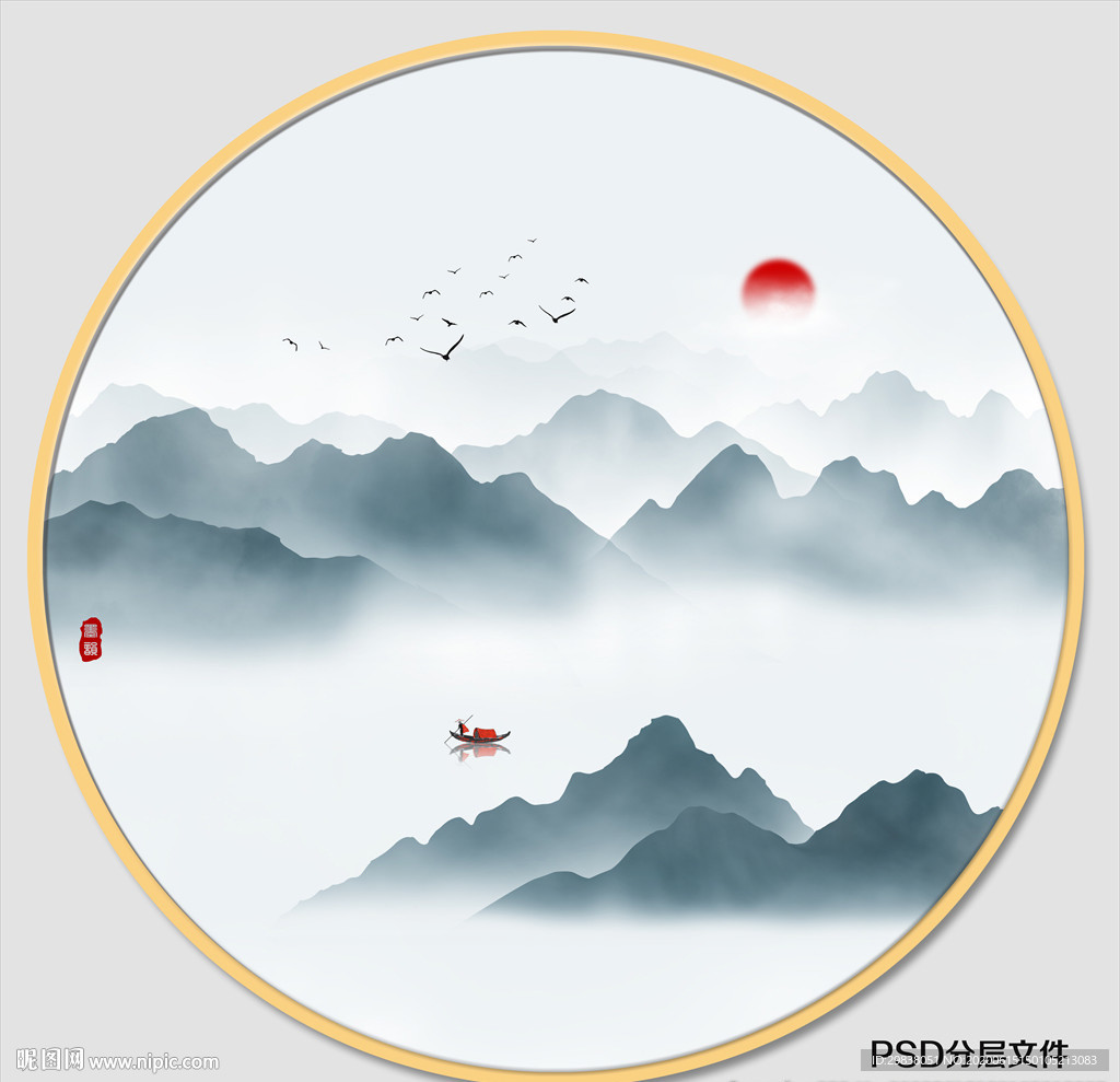 圆形水墨画