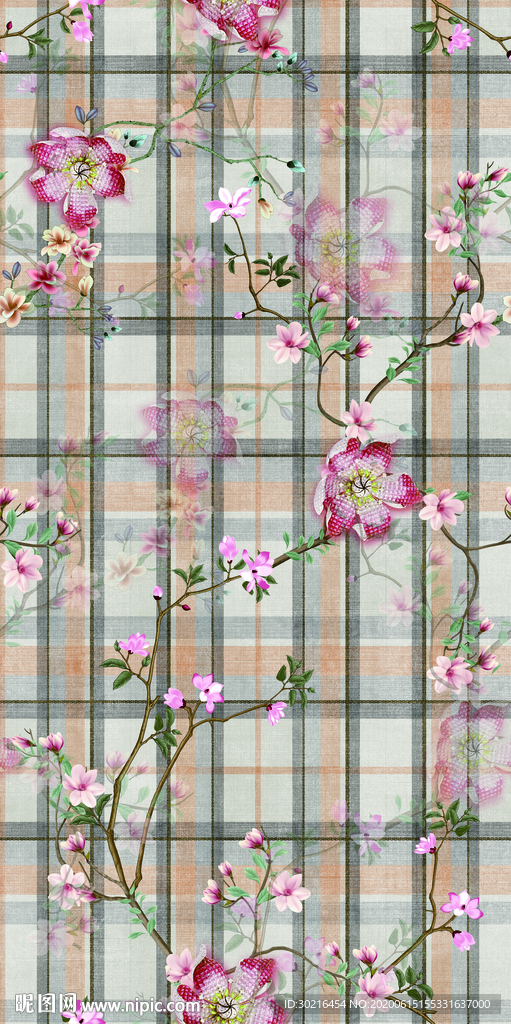 格子花 数码印花 服装花型