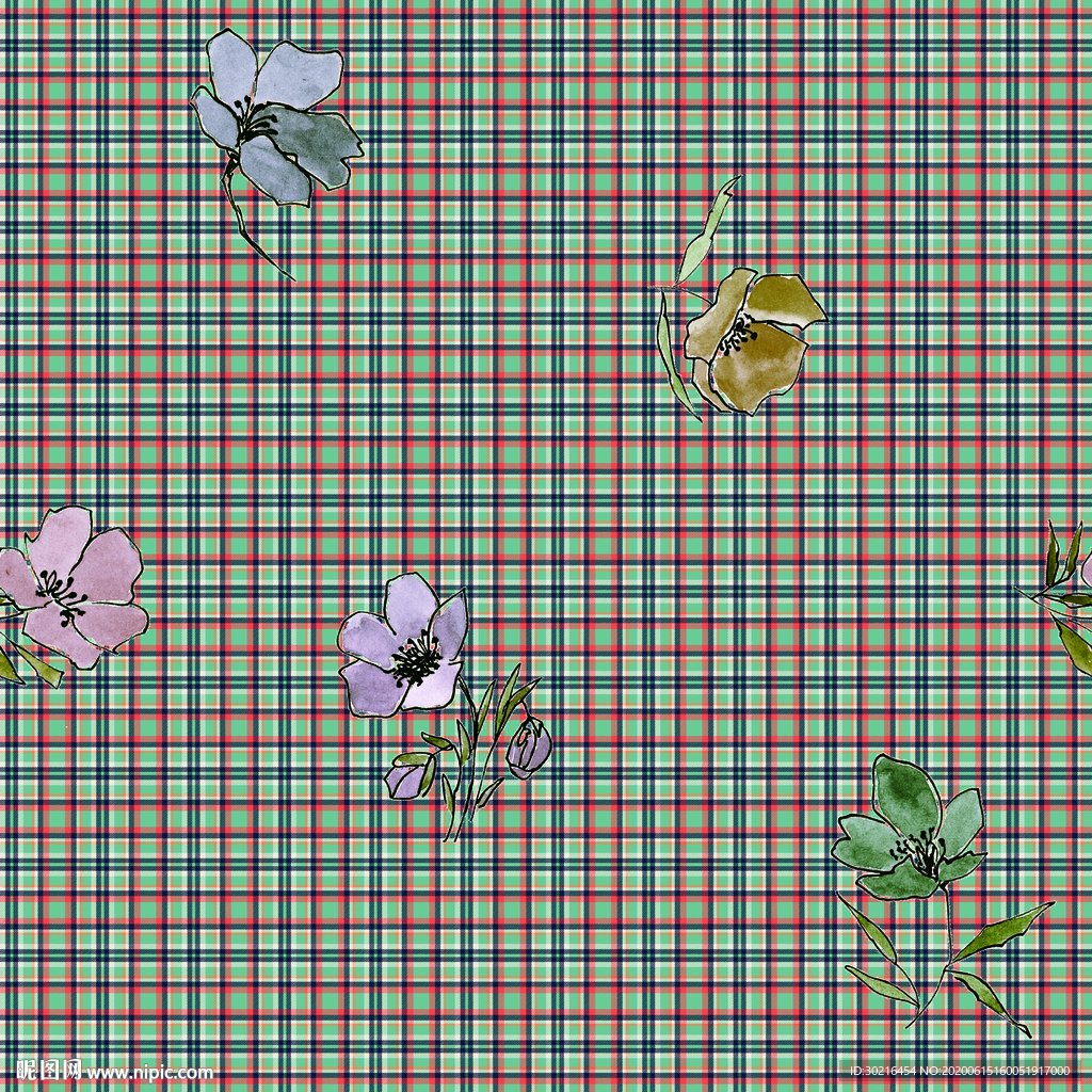 格子花 数码印花 服装花型