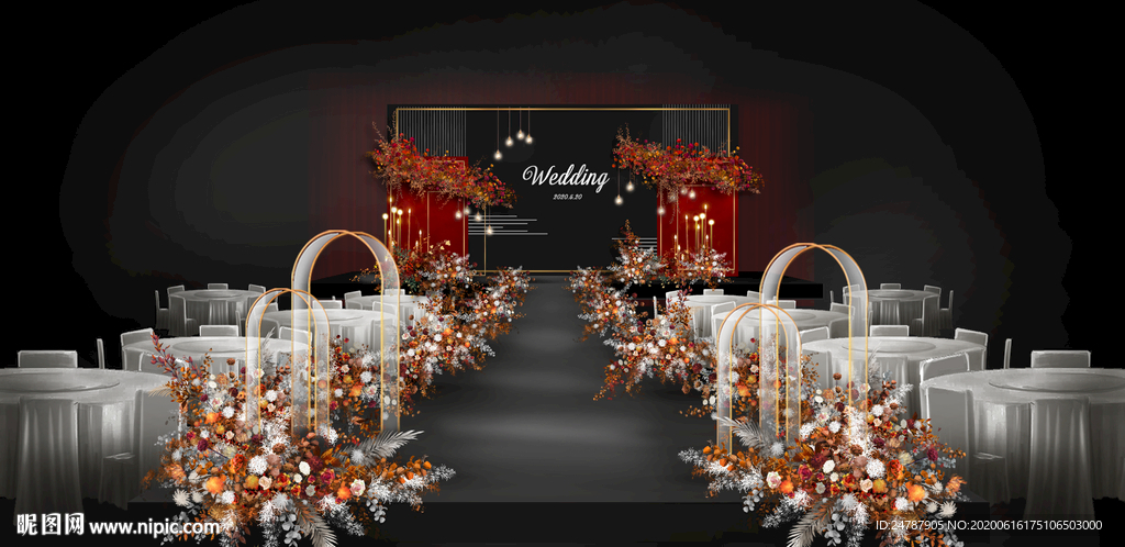 红色ins秋色婚礼效果图