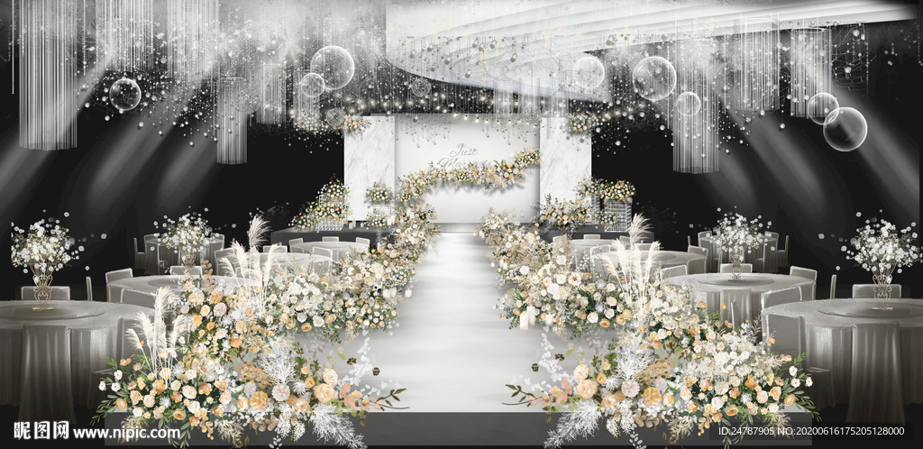 简约香槟吊顶造型婚礼效果图