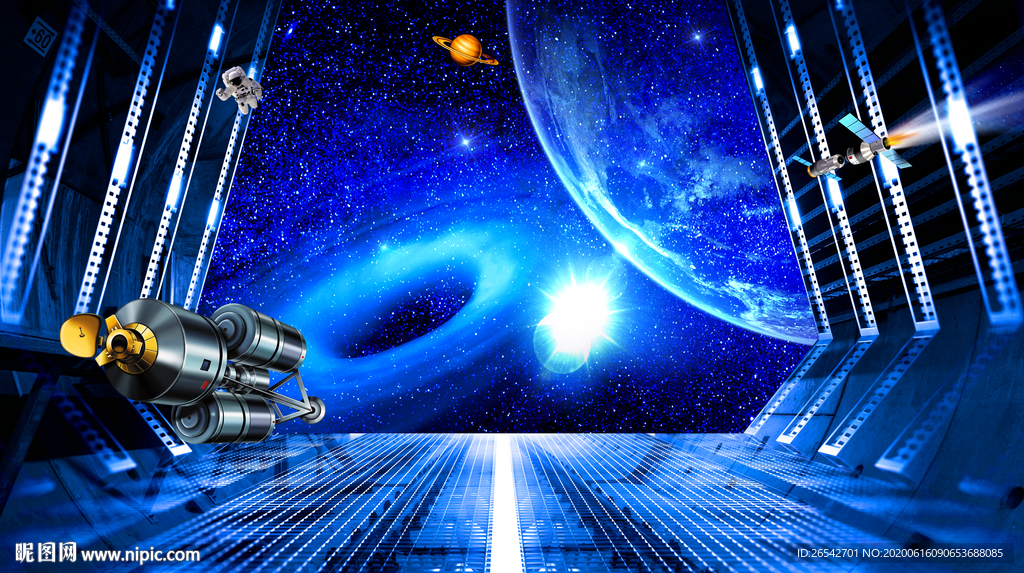 3D立体宇宙太空舱外星球背景墙