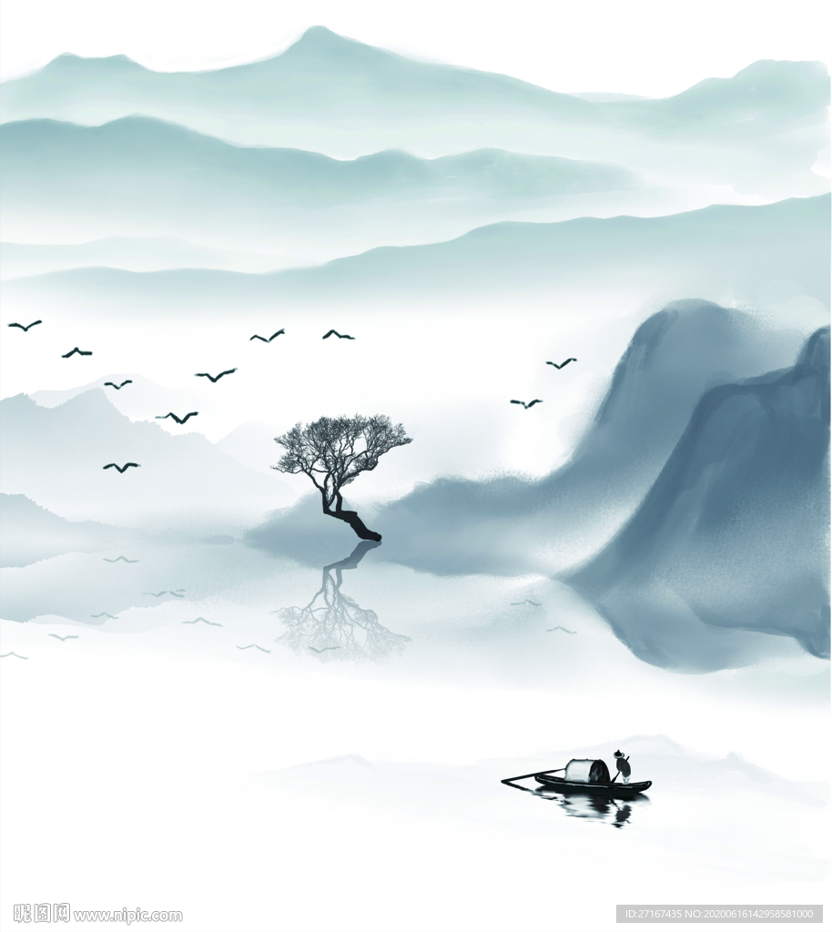 抽象水墨山水画