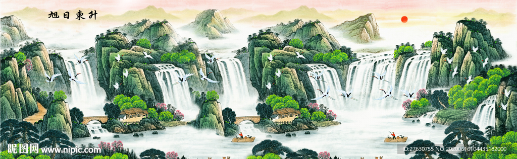 旭日东升山水画