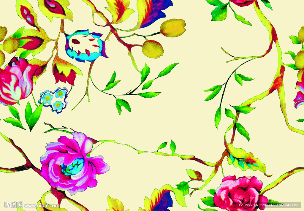 数码印花 手绘花