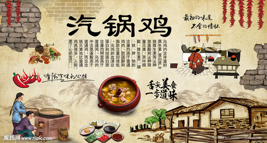 云南美食汽锅鸡背景墙