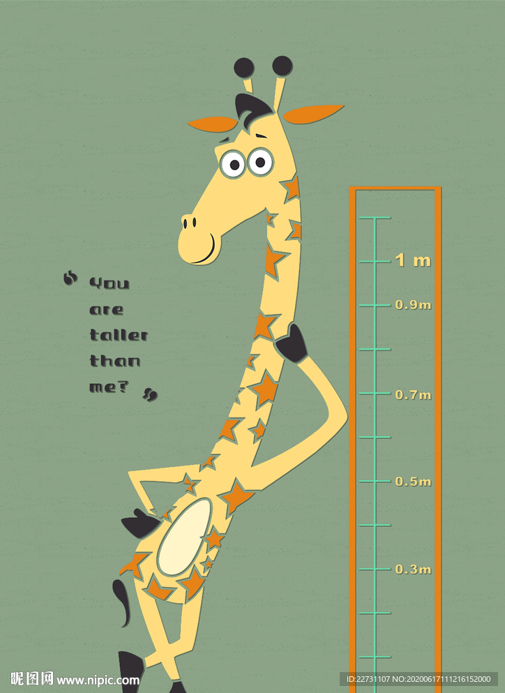 长颈鹿量身高儿童房量身高矢量图