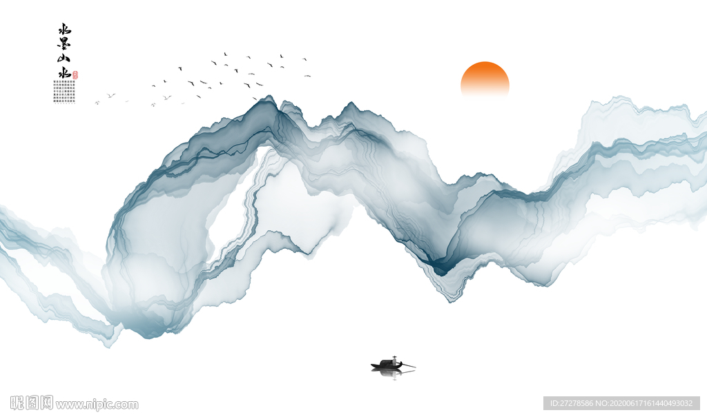 新中式水墨线条山水背景