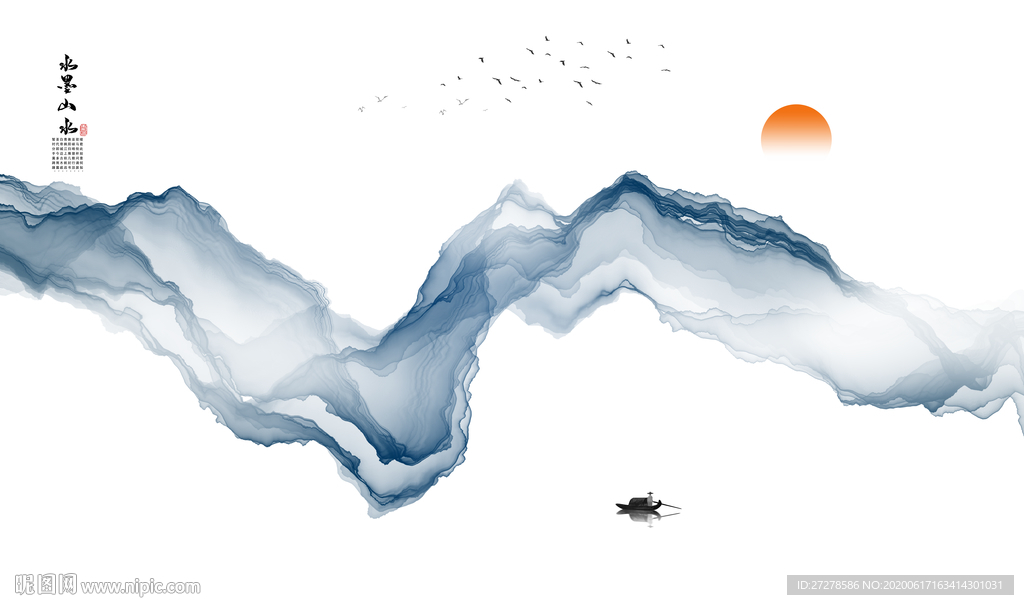 水墨画 新中式水墨线条山水背景