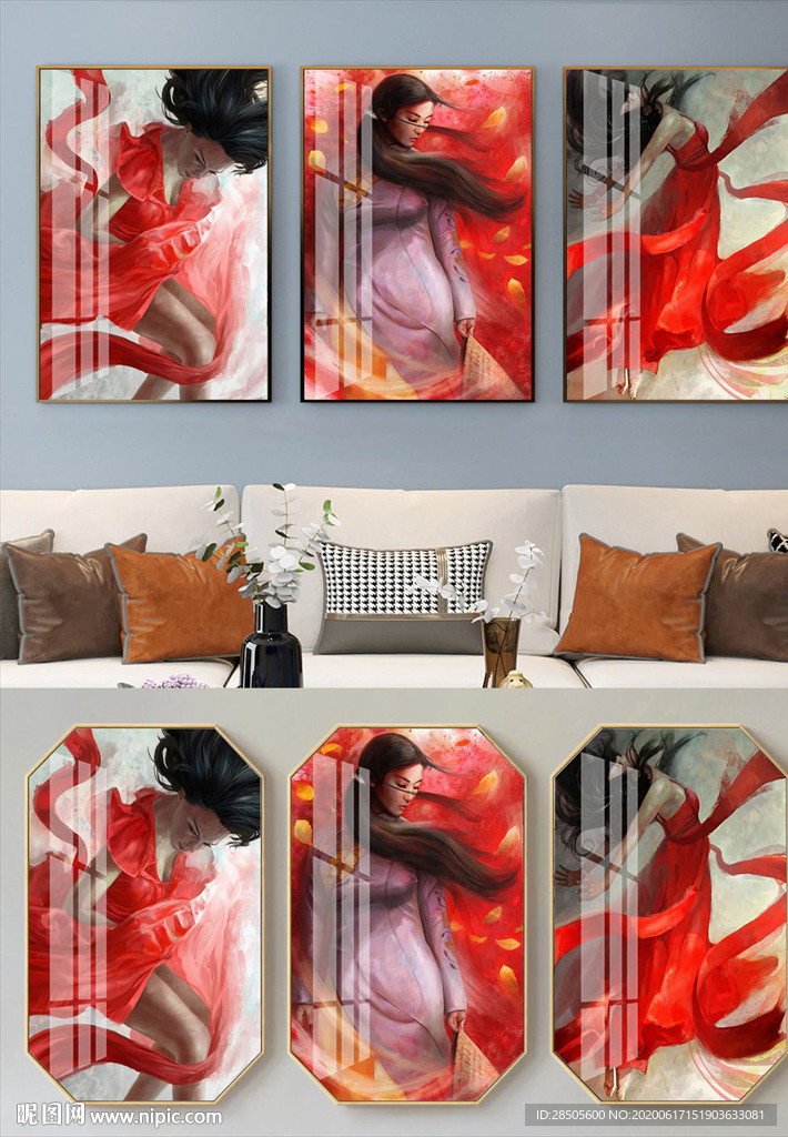 新中式红装饰画