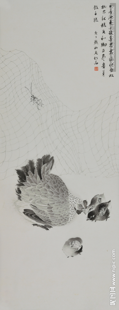 古典田趣鸡虫中式水墨装饰画