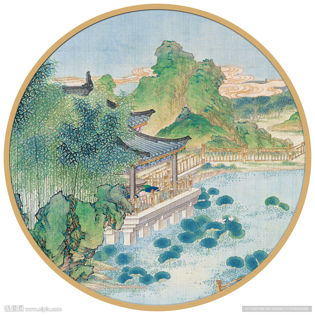 圆形山水画圆形水墨画圆形装饰画