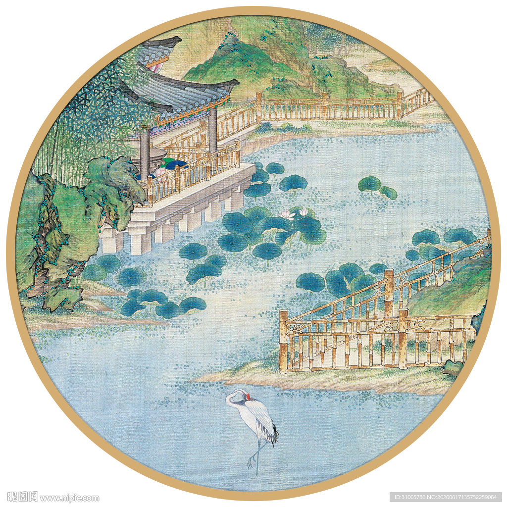 圆形山水画圆形水墨画圆形装饰画