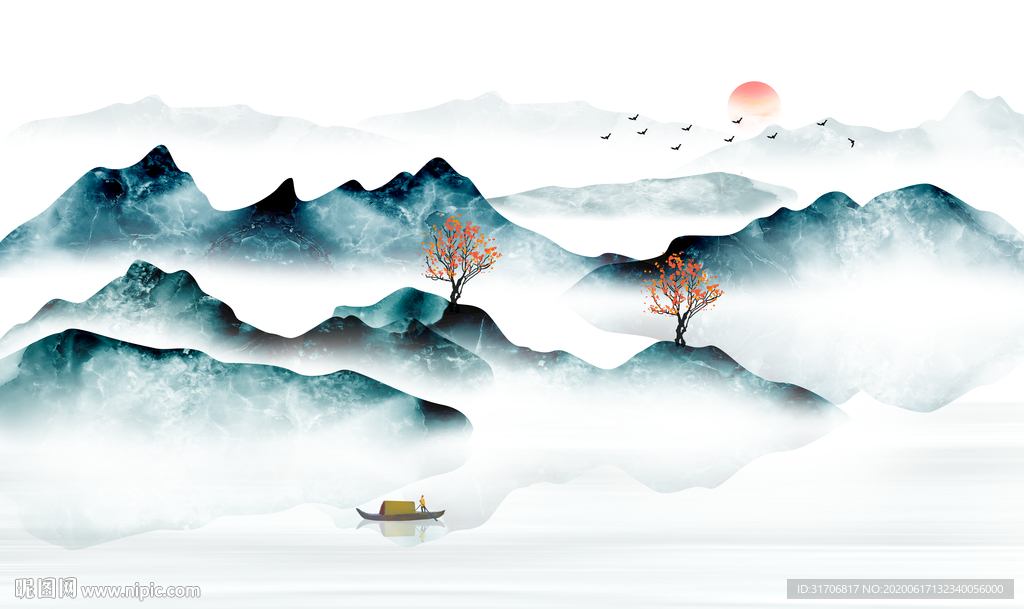 中式水墨山水画
