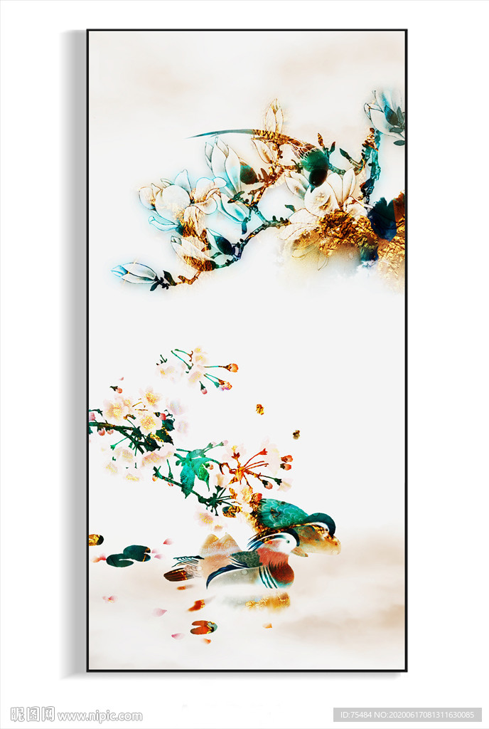 金色轻奢花鸟山水装饰画