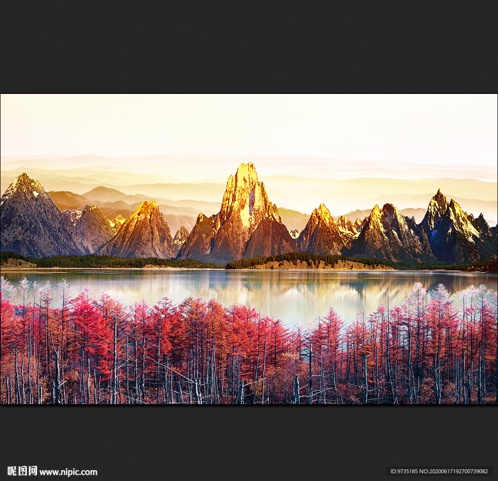 红树林黄金山水风景壁画背景墙