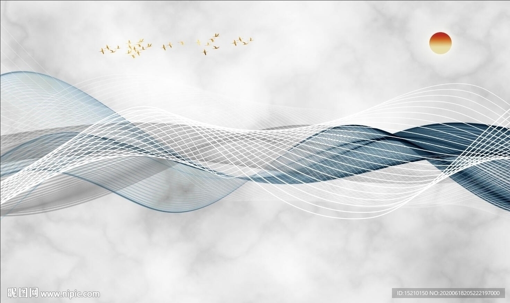 蓝色线条电视背景墙