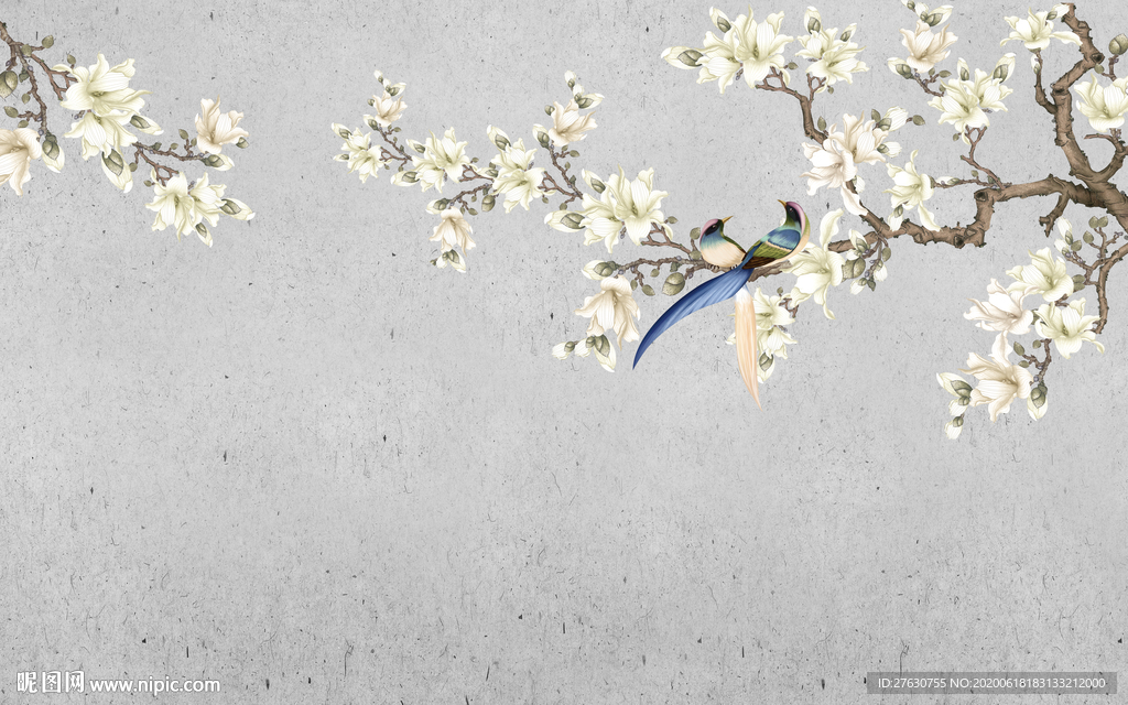 工笔花鸟背景墙