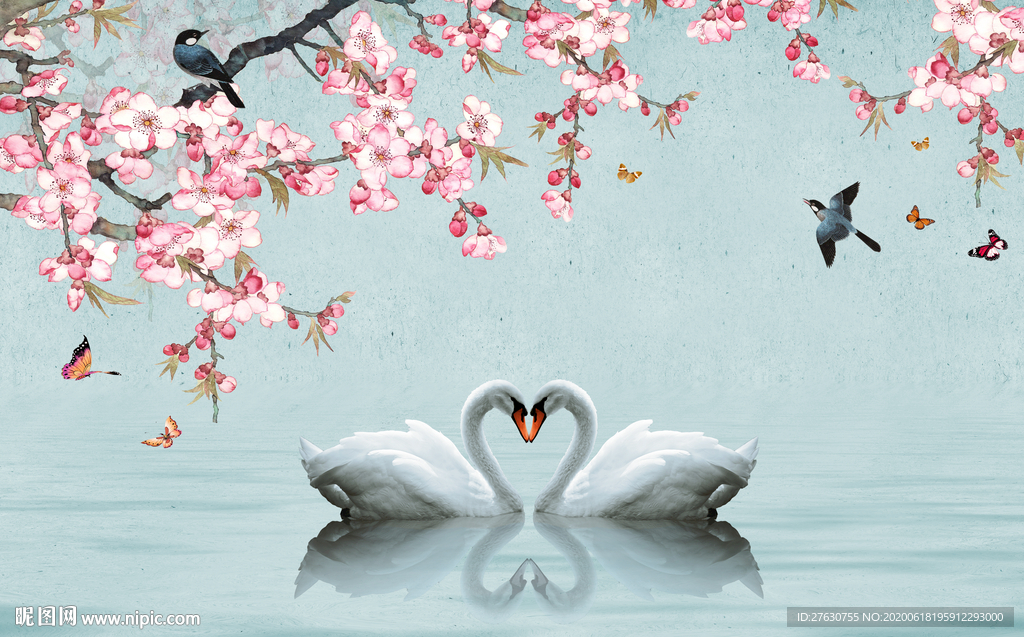 电视背景墙花鸟