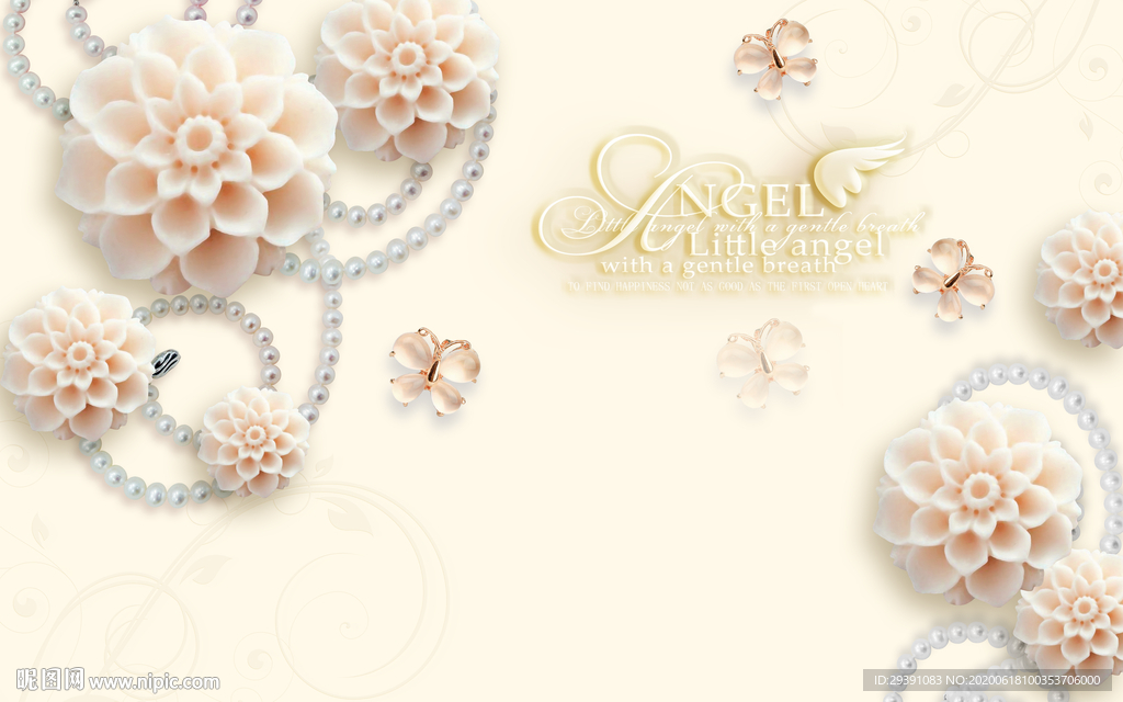 3d清新浪漫金鱼浮雕花卉温馨背