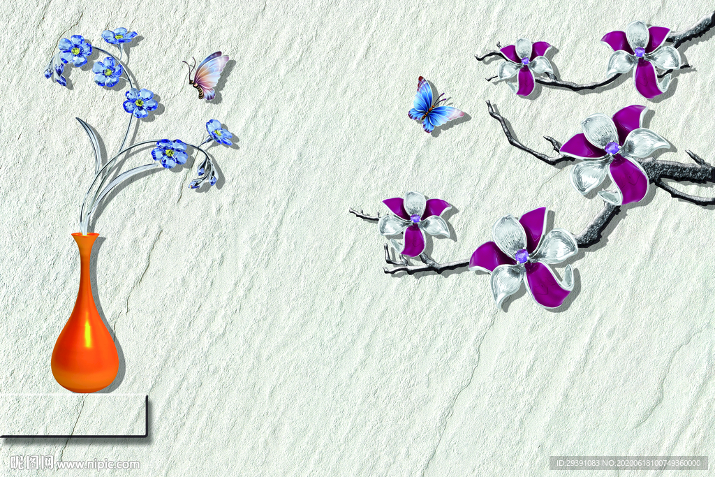 简约蓝色花背景墙图片