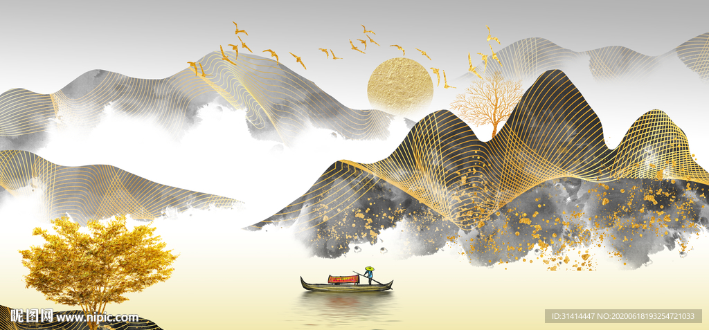 新中式线条水墨山水装饰画