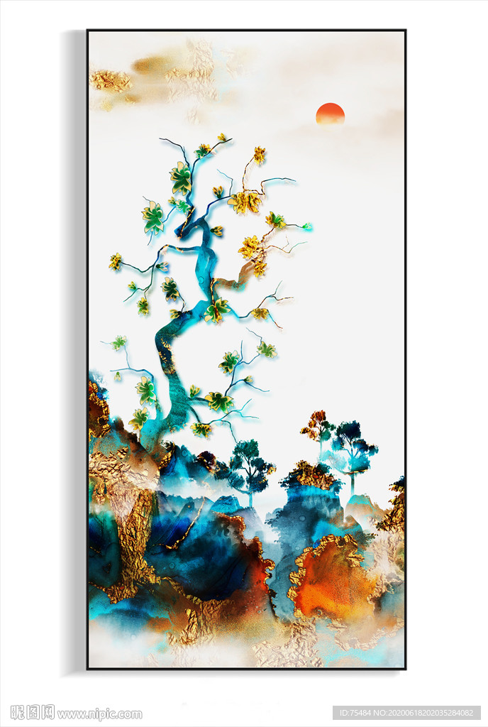 发财树山水装饰画