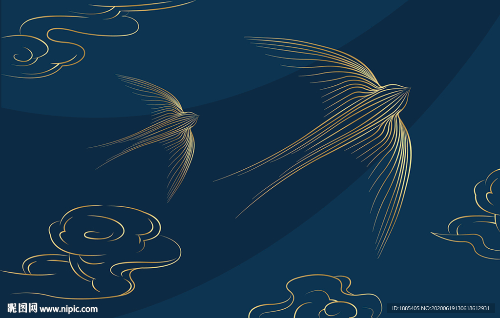 传统祥云抽象线条双飞燕