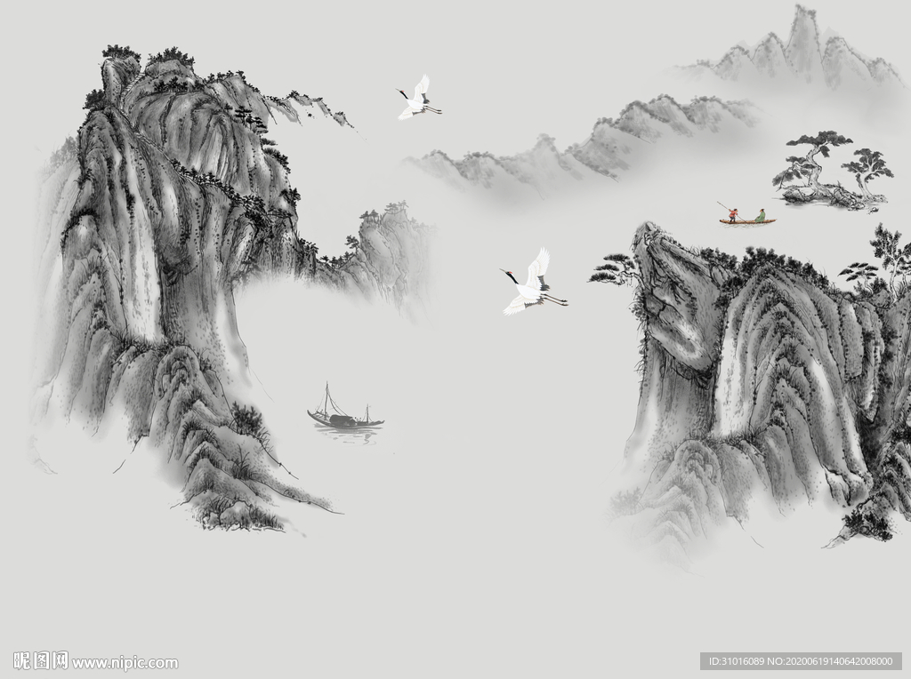 中式水墨山水背景墙