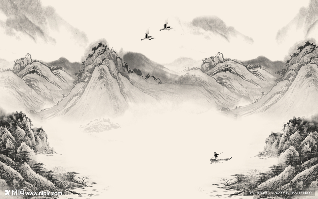 中式水墨国画山水