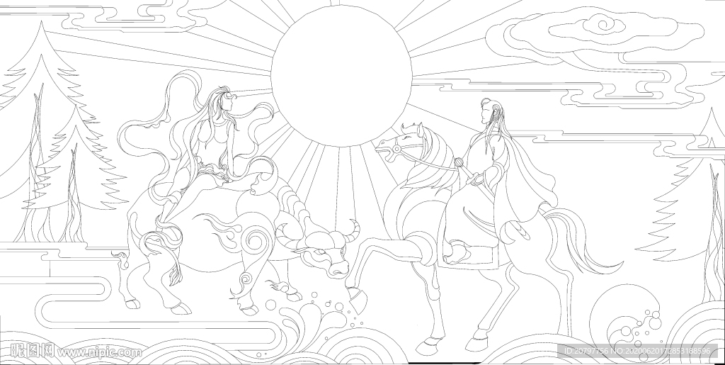 青牛白马浮雕墙