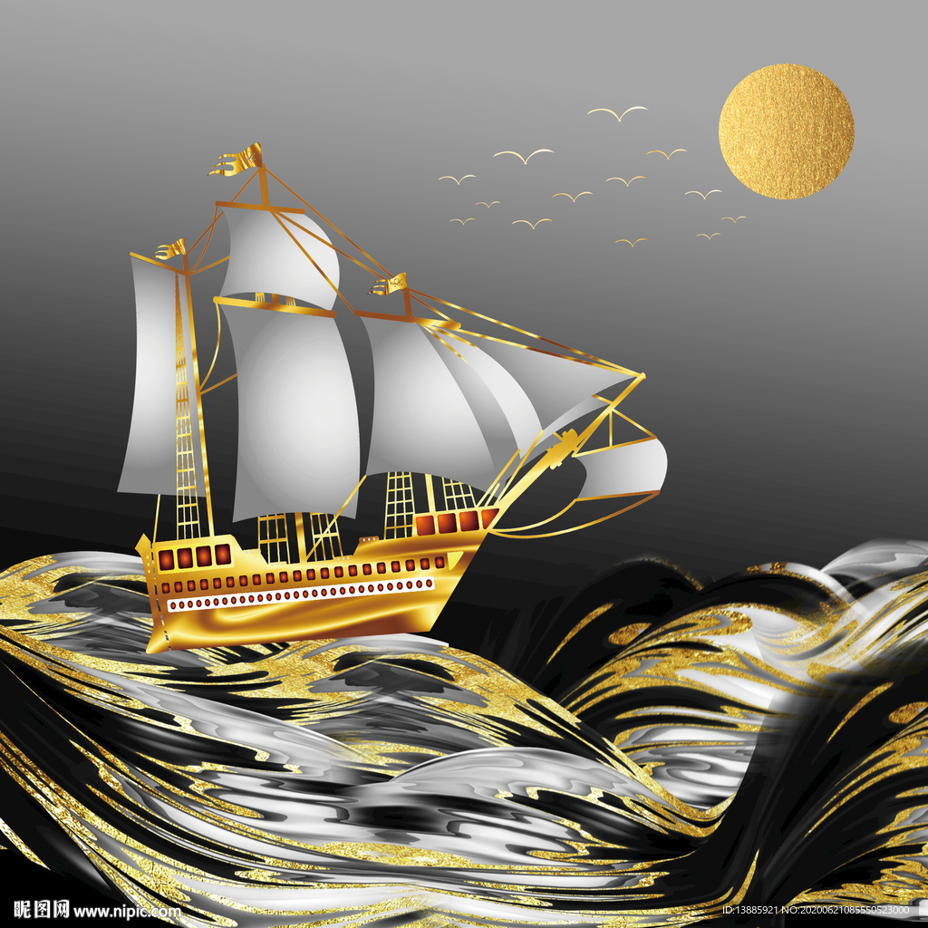 一帆风顺烁金画