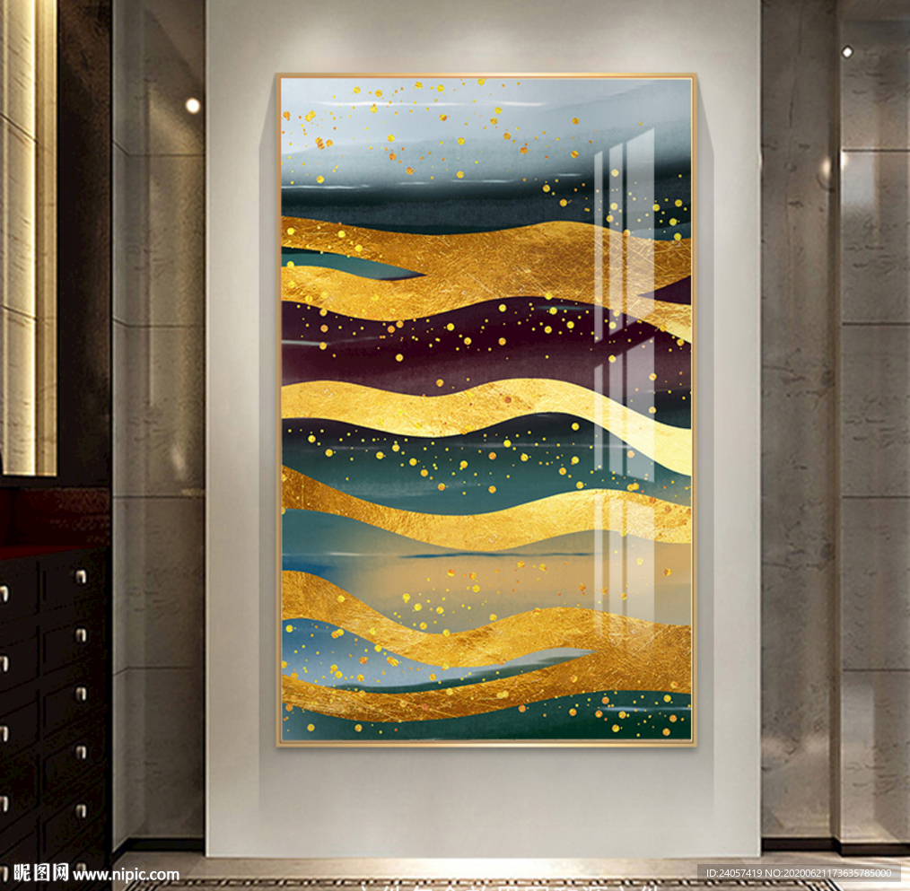 现代新中式金色抽象水墨装饰画
