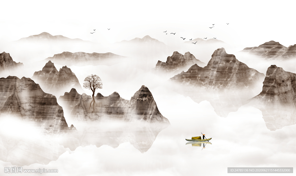 中式水墨山水画