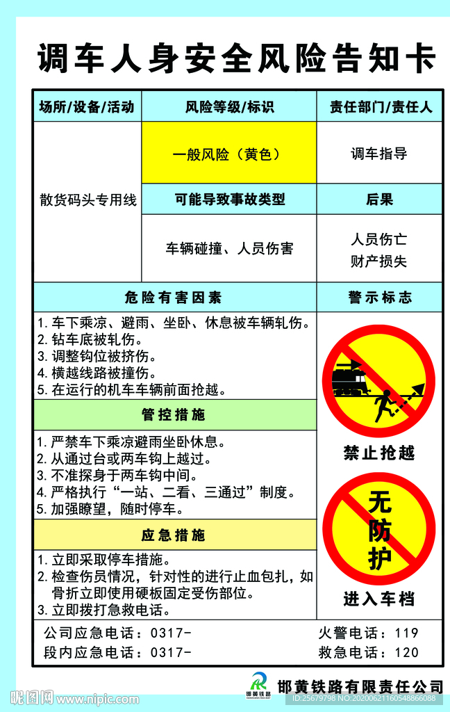 调车人身安全风险告知卡