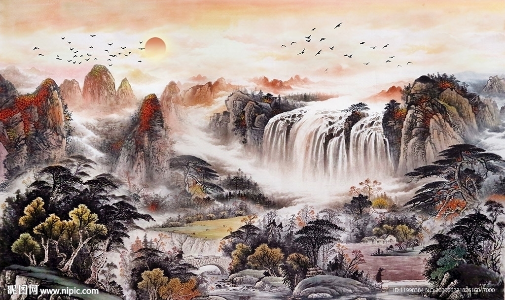 鸿运当头水墨山水图片