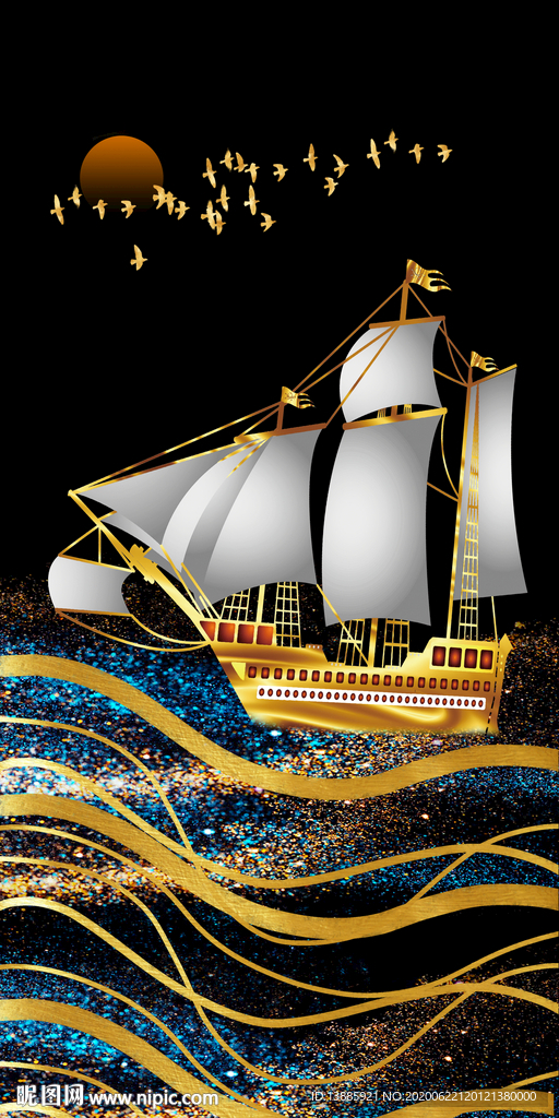 一帆风顺烁金画