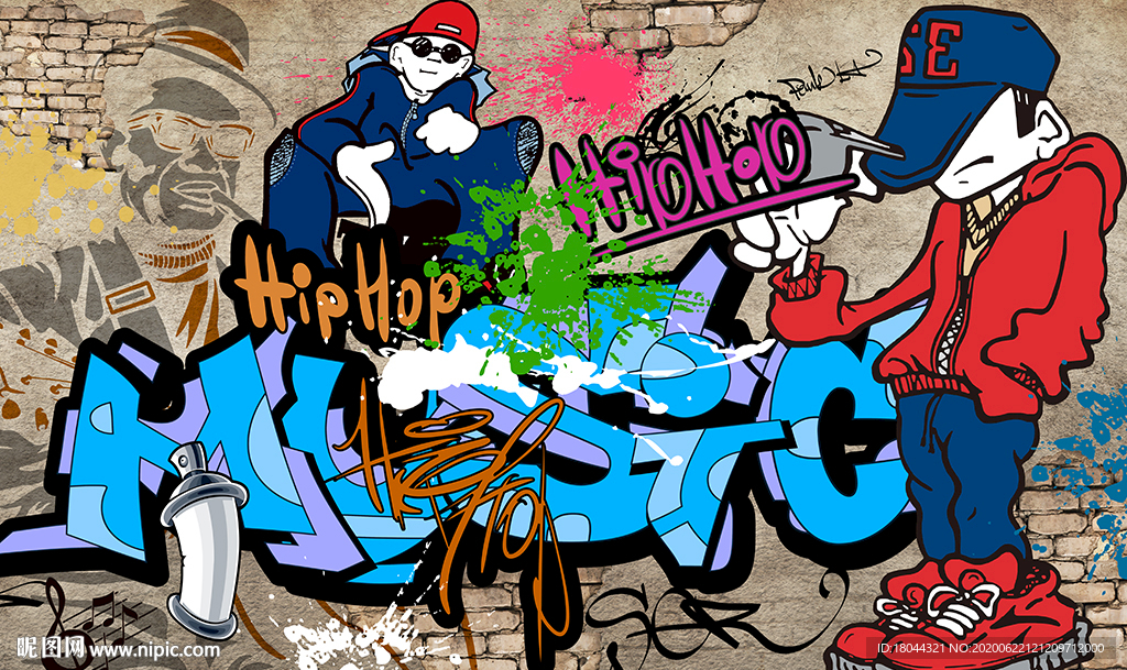 个性砖墙涂鸦音乐工装背景墙