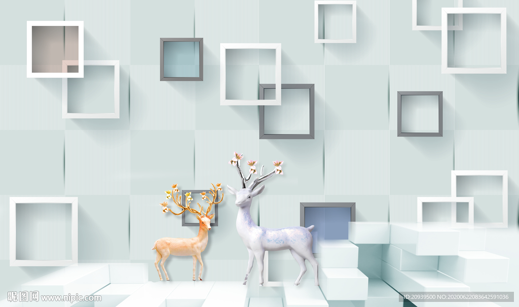 立体方框麋鹿背景墙