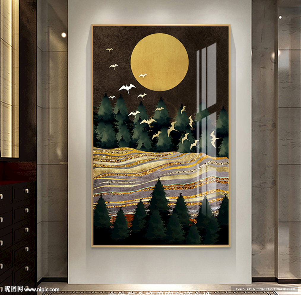 轻奢中式抽象山水玄关装饰画