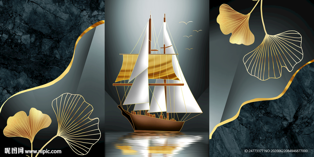 烁金一帆风顺装饰画