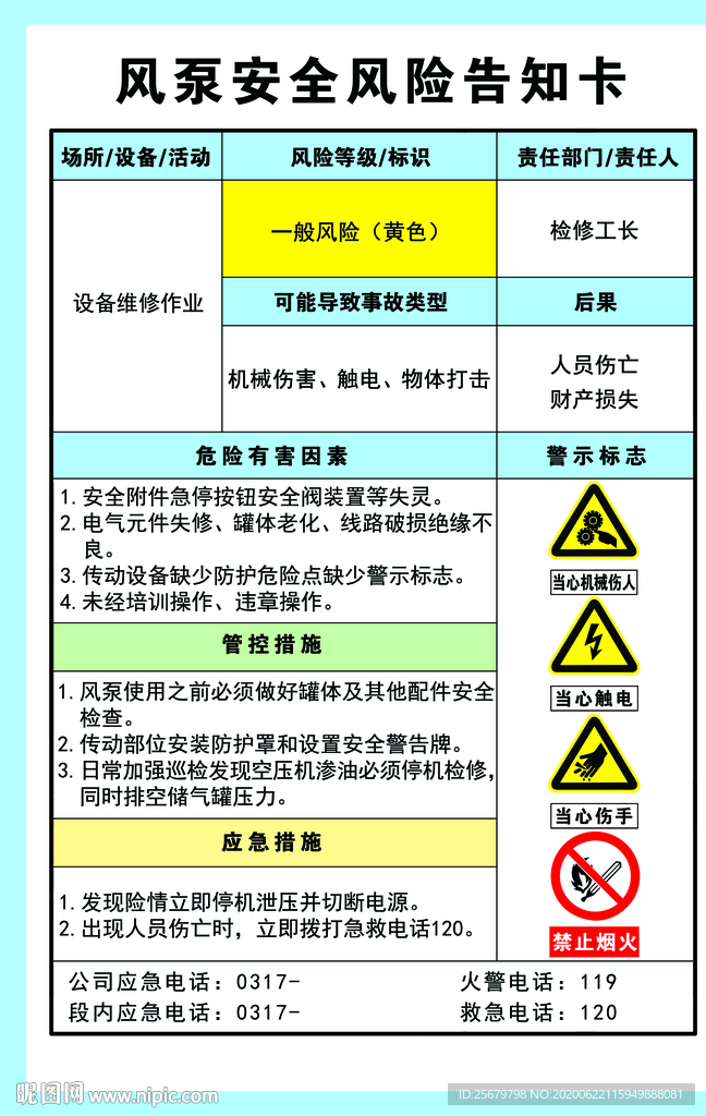 风泵 安全风险 告知卡