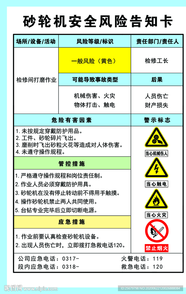 砂轮机 安全风险 告知卡