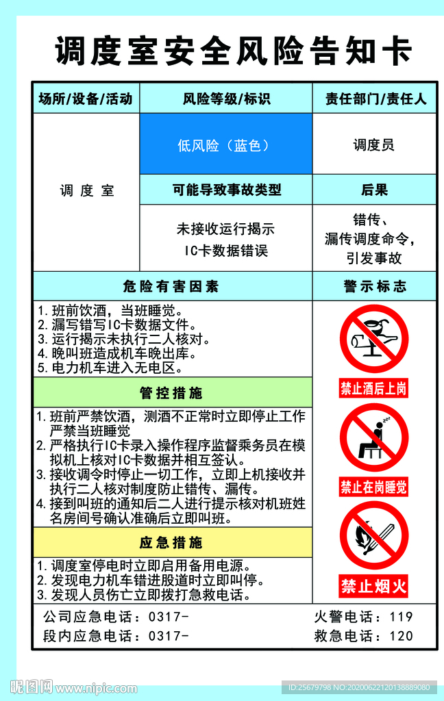 调度室安全风险告知卡