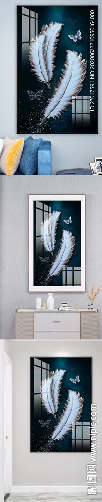 新中式羽毛蝴蝶玄关装饰画