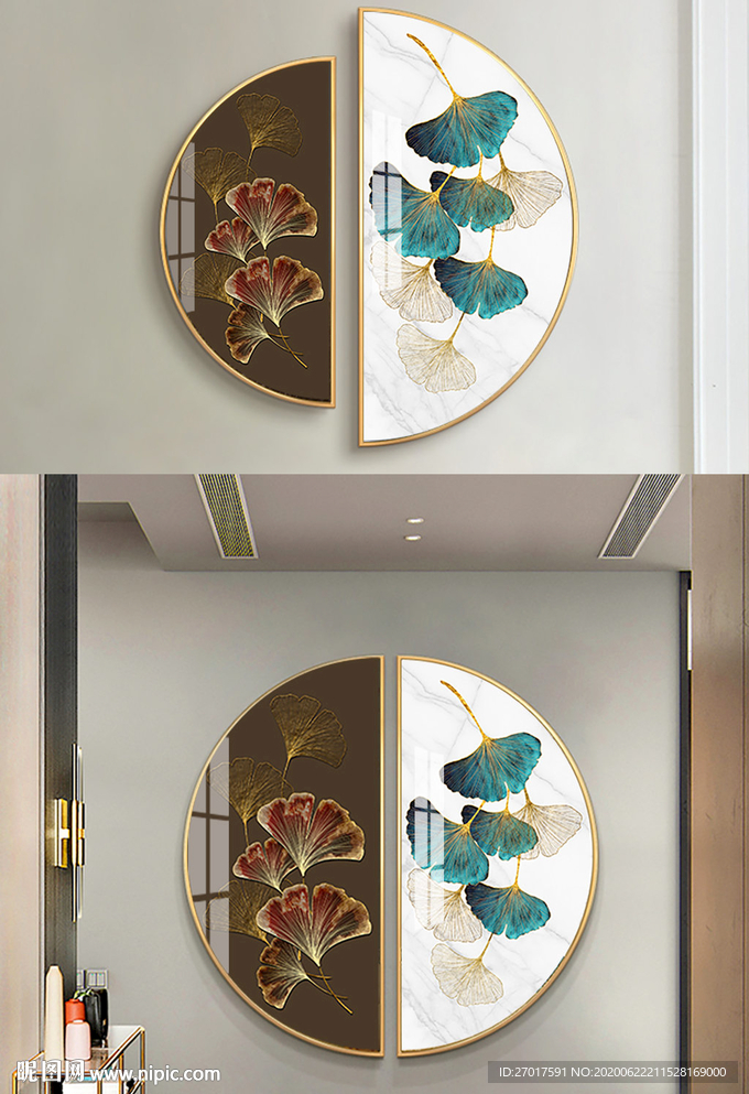 杏叶半圆形装饰画